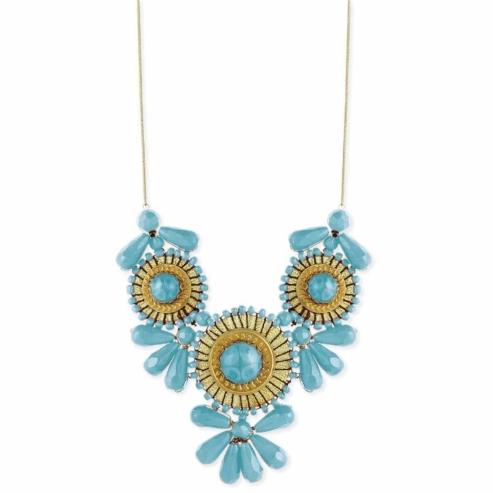 Turquoise Color Beaded Large Statement Necklace 🌸